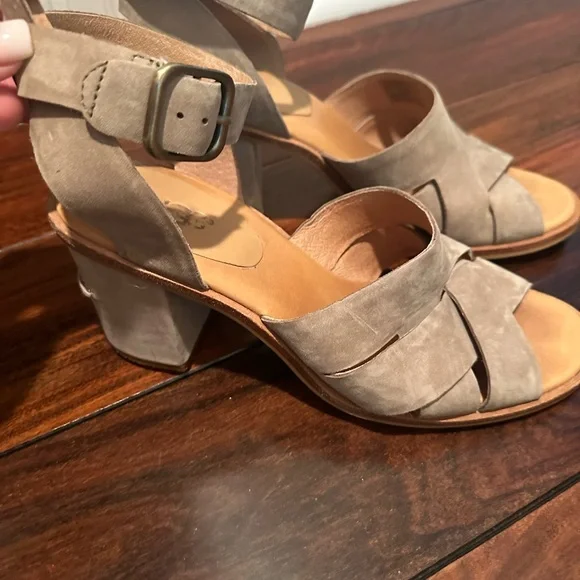 UGG Sandals - Taupe suede, ankle strap, block heel, size 8.5 - Picture 2 of 5